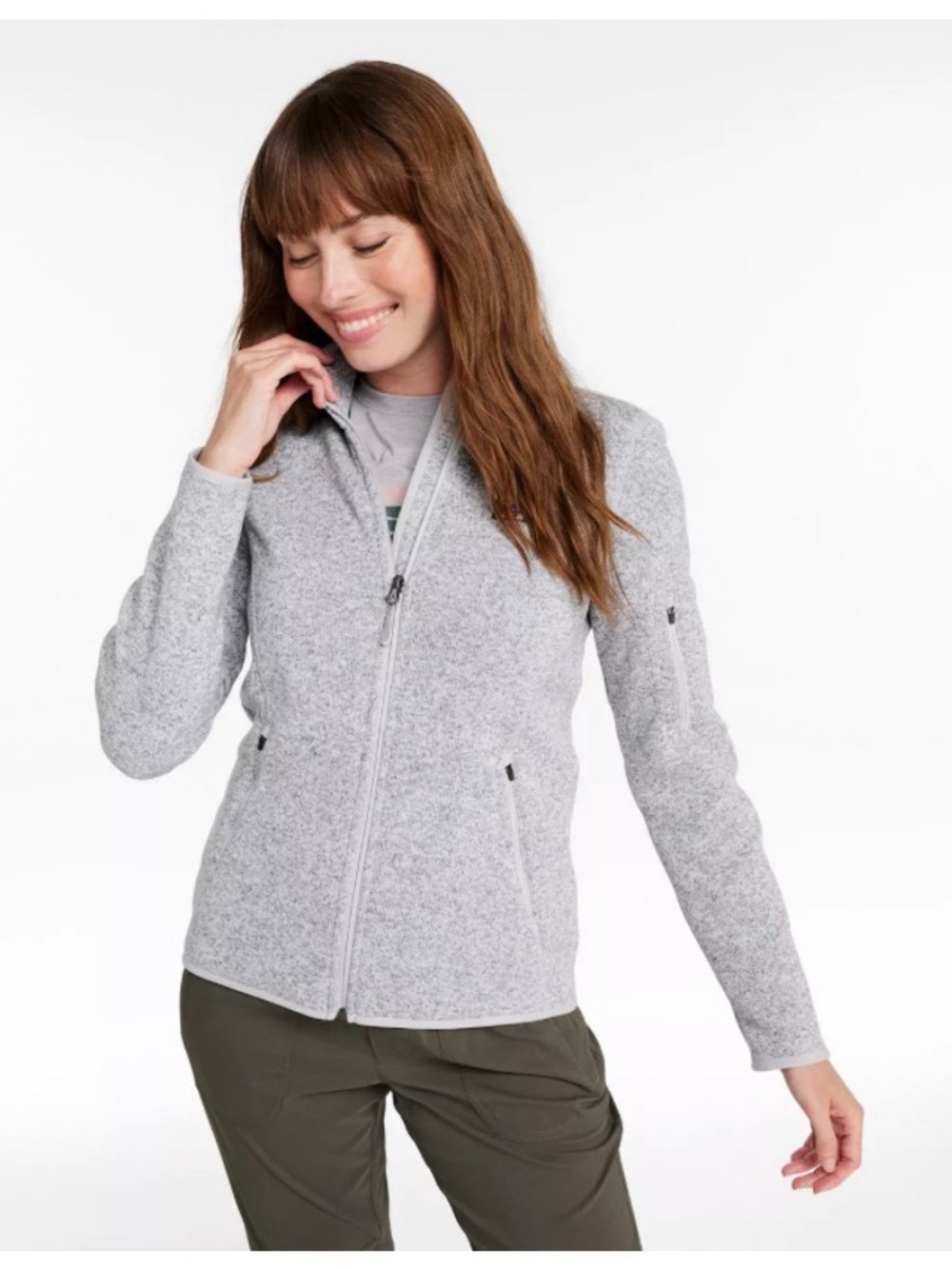 L.L. Bean Light Heather Brown Full-Zip  Fleece Jacket